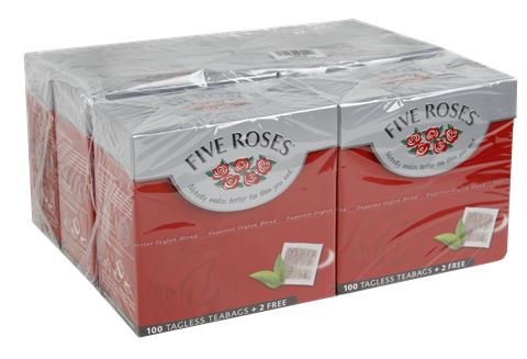 Five Roses Tea, Tagless Teabags, 100's x 6 Units