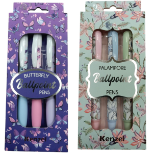 Kenzel Butterfly Palampore Ballpoint Pens Black Ink 1.0mm Medium Point set of 3