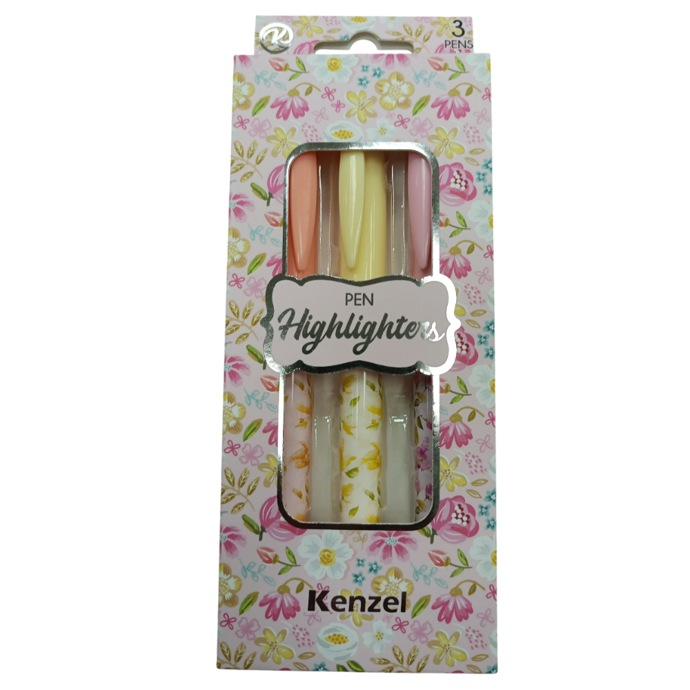 Kenzel Pen Highlighters Chisel Tip Pink Yellow Orange